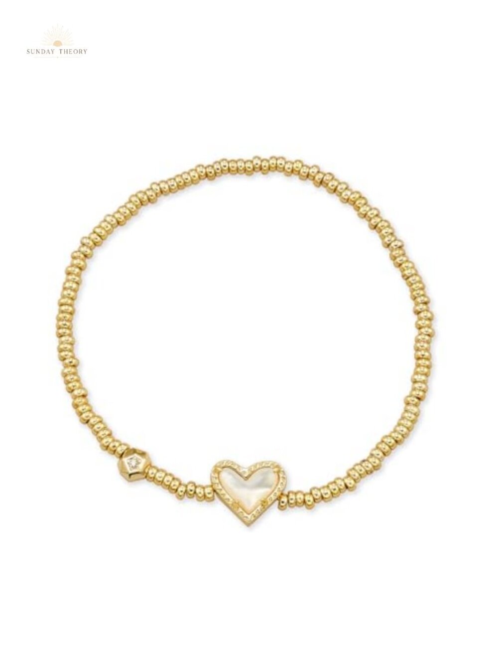 14k Gold Plated Mother-of-Pearl Heart Stretch Bracelet Women